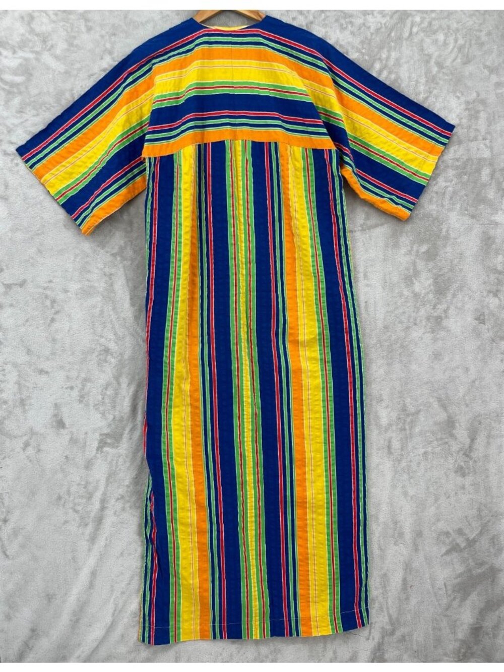 Vintage 70s Catalina ivid Striped Cotton Maxi Muumuu Swim Cover Caftan - Picture 10 of 16